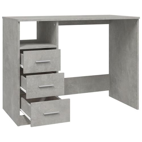 Skrivebord m. skuffer 102x50x76 cm konstrueret træ betongrå