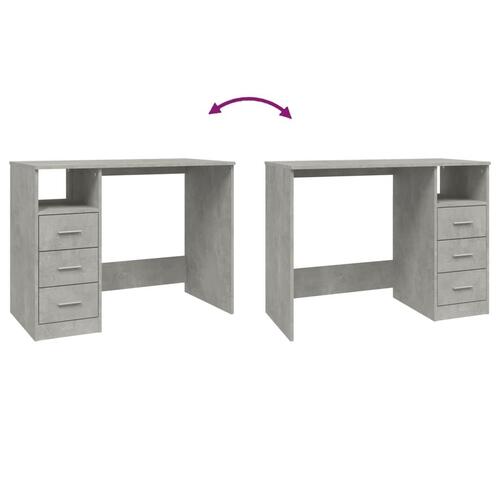 Skrivebord m. skuffer 102x50x76 cm konstrueret træ betongrå