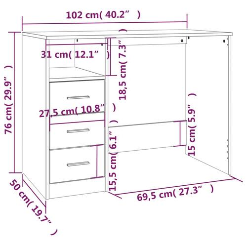 Skrivebord m. skuffer 102x50x76 cm konstrueret træ betongrå