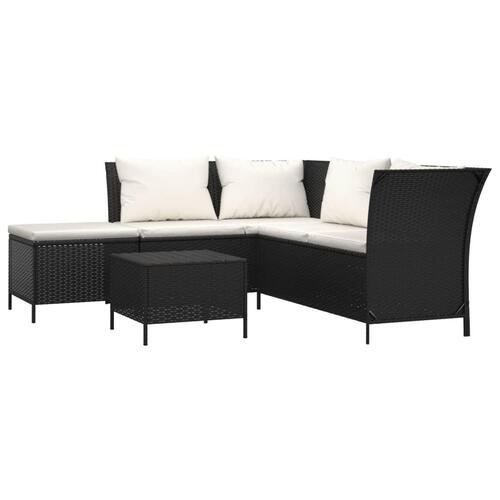 Loungesæt til haven 4 dele med hynder polyrattan sort