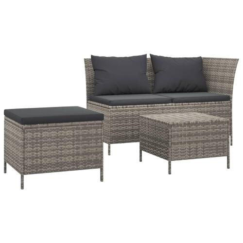 Loungesæt til haven 3 dele med hynder polyrattan grå