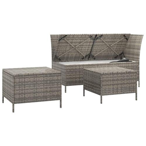 Loungesæt til haven 3 dele med hynder polyrattan grå