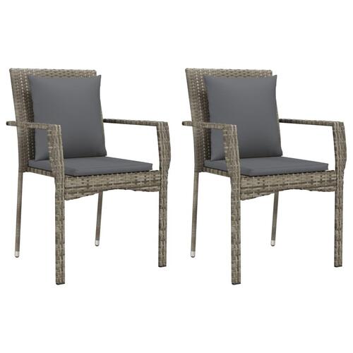 Havestole med hynder 2 stk. polyrattan grå