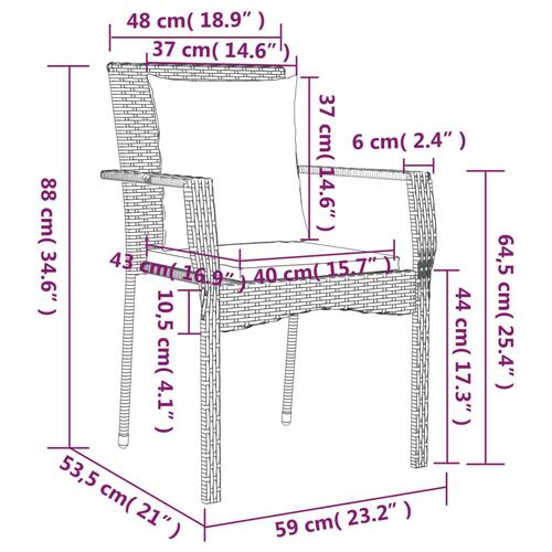 Havestole med hynder 2 stk. polyrattan grå