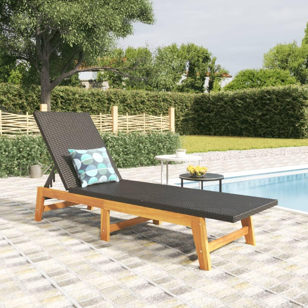 Liggestol polyrattan og massivt akacietræ sort og brun