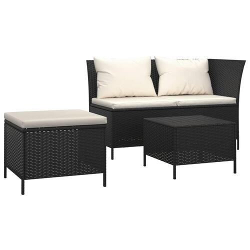 Loungesæt til haven 3 dele med hynder polyrattan sort
