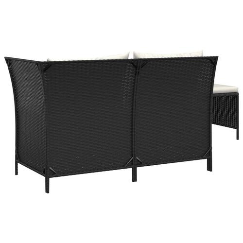 Loungesæt til haven 3 dele med hynder polyrattan sort