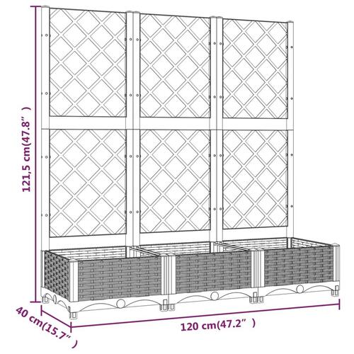 Plantekasse med espalier 120x40x121,5 cm PP lysegrå