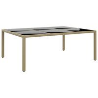 Havebord 200x150x75 cm hærdet glas og polyrattan beige