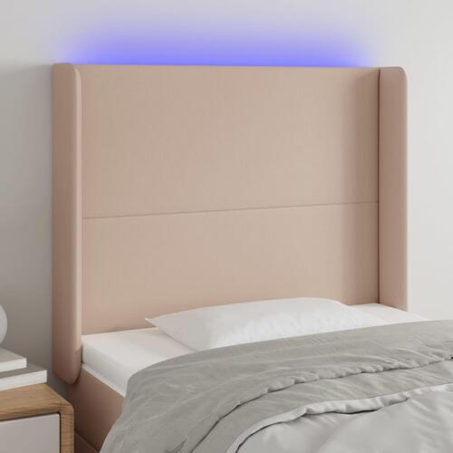 Sengegavl med LED-lys 103x16x118/128 cm kunstlæder cappuccino