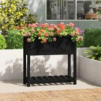 Plantekasse med hylde 82,5x34,5x81 cm massivt fyrretræ sort