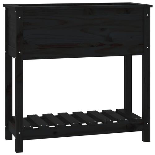 Plantekasse med hylde 82,5x34,5x81 cm massivt fyrretræ sort