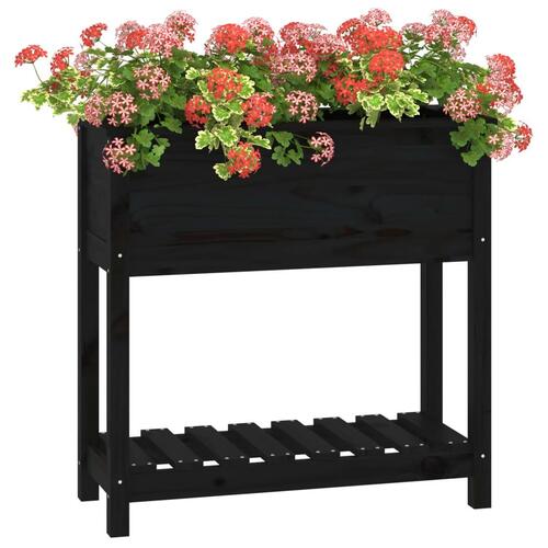 Plantekasse med hylde 82,5x34,5x81 cm massivt fyrretræ sort