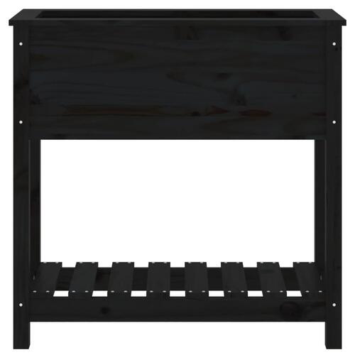 Plantekasse med hylde 82,5x34,5x81 cm massivt fyrretræ sort