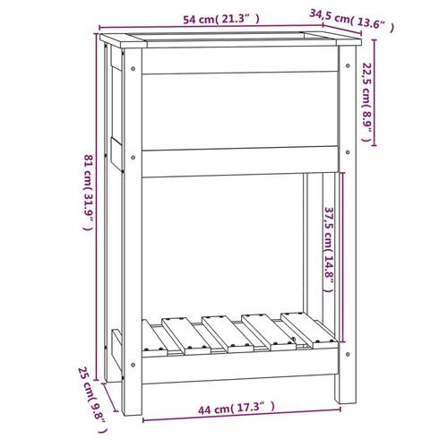 Plantekasse med hylde 54x34,5x81 cm massivt fyrretræ hvid