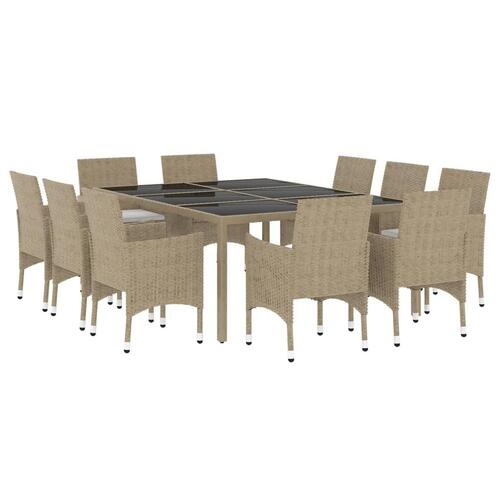 Spisebordssæt til haven 11 dele polyrattan beige