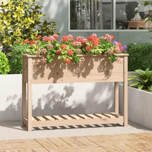 Plantekasse med hylde i massivt fyrretræ - 111,5 x 34,5 x 81 cm