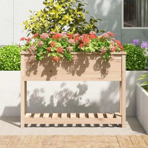 Plantekasse med hylde i massivt fyrretræ - 111,5 x 34,5 x 81 cm