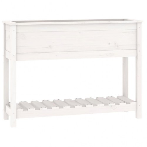 Plantekasse med hylde 111,5x34,5x81 cm massivt fyrretræ hvid