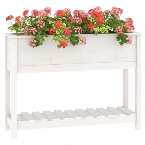 Plantekasse med hylde 111,5x34,5x81 cm massivt fyrretræ hvid