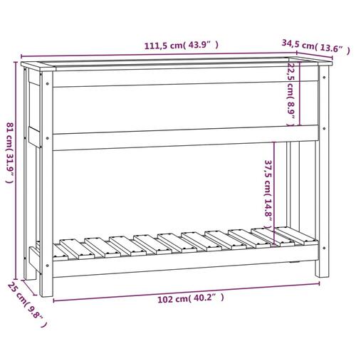 Plantekasse med hylde 111,5x34,5x81 cm massivt fyrretræ hvid