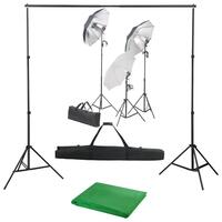 Fotostudieudstyr med lampesæt og baggrund