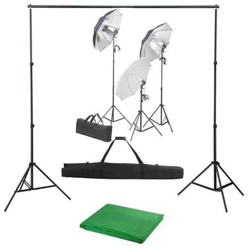 Fotostudieudstyr med lampesæt og baggrund