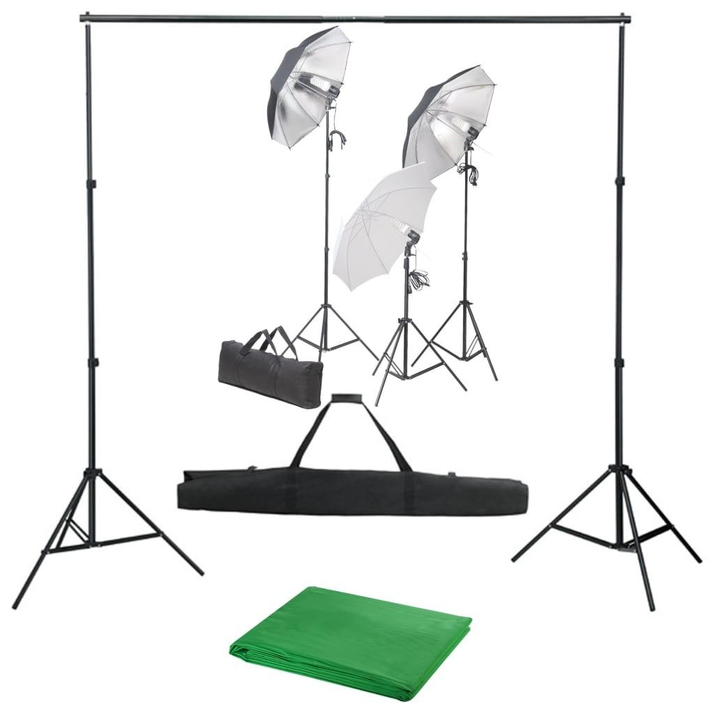 Fotostudieudstyr med lampesæt og baggrund