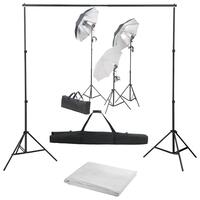 Fotostudieudstyr med lampesæt og baggrund