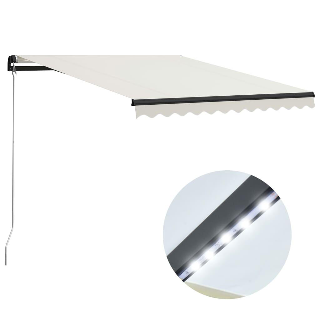 Markise m. LED-lys 300x250 cm manuel betjening cremefarvet