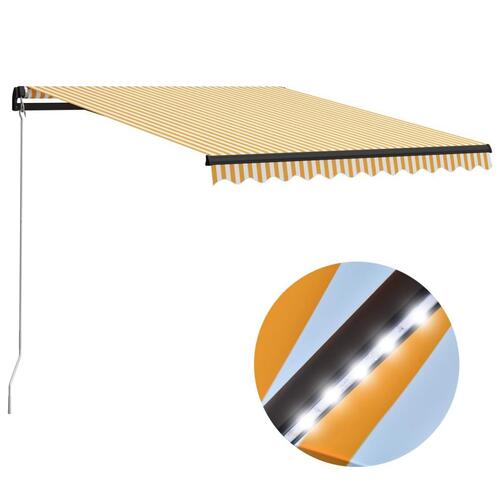Markise m. LED-lys 300x250 cm manuel betjening gul og hvid