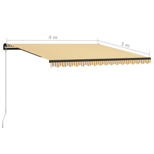 Markise m. LED-lys 400x300 cm manuel betjening gul og hvid