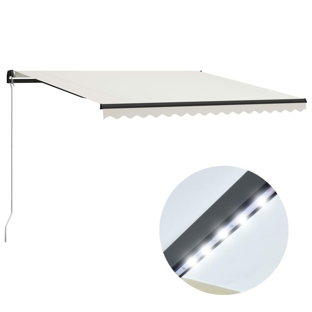 Markise m. LED-lys 400x300 cm manuel betjening cremefarvet