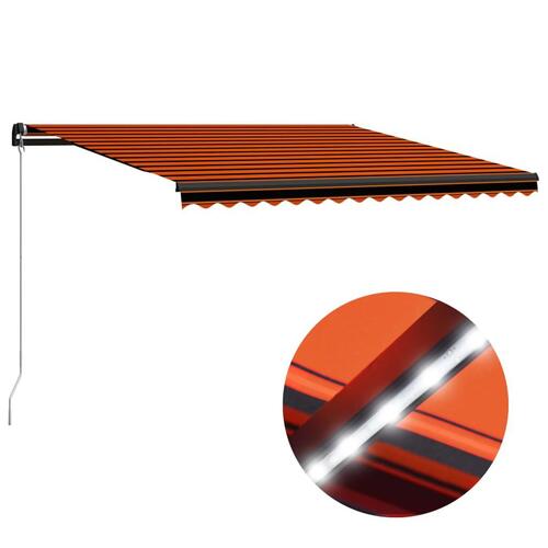 Markise m. LED-lys 450x300 cm manuel betjening orange og brun