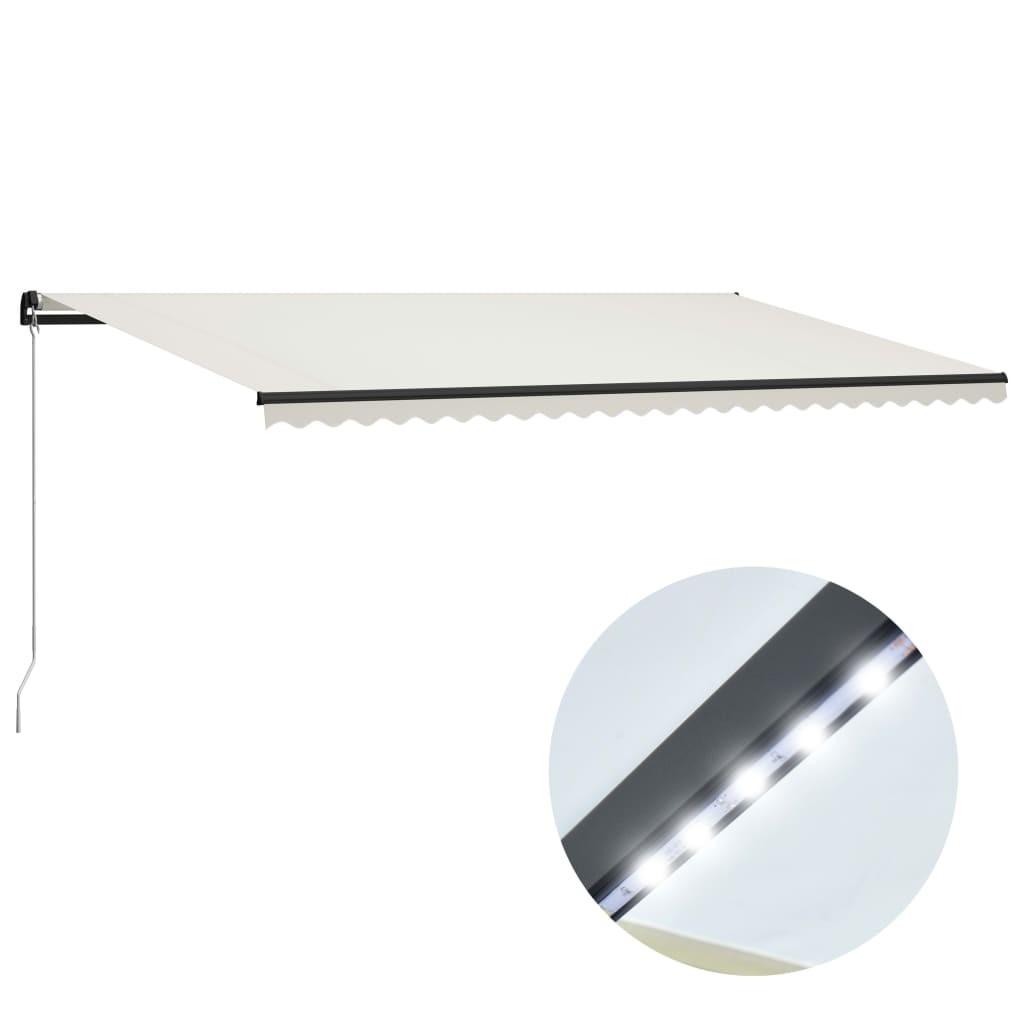 Markise m. LED-lys 600x300 cm manuel betjening cremefarvet