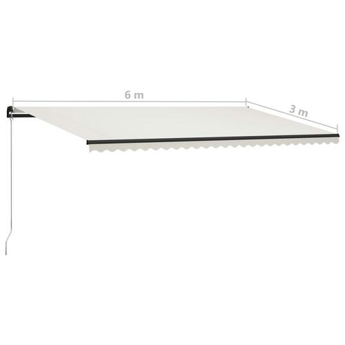 Markise m. LED-lys 600x300 cm manuel betjening cremefarvet