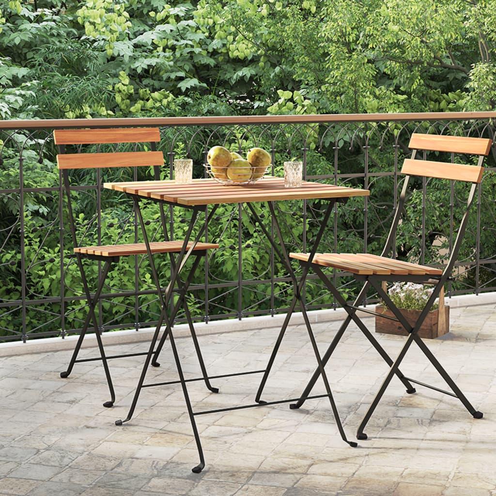 Foldbart bistrobord 55x54x71 cm massivt teaktræ og stål