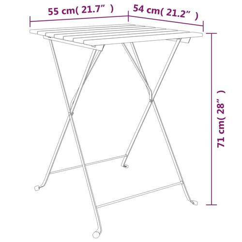 Foldbart bistrobord 55x54x71 cm massivt teaktræ og stål