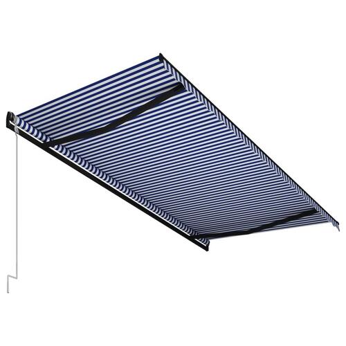 Foldemarkise automatisk betjening 500x300 cm blå og hvid