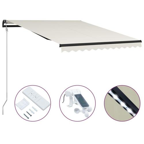 Manuel markise m. vindsensor & LED 300x250 cm cremefarvet