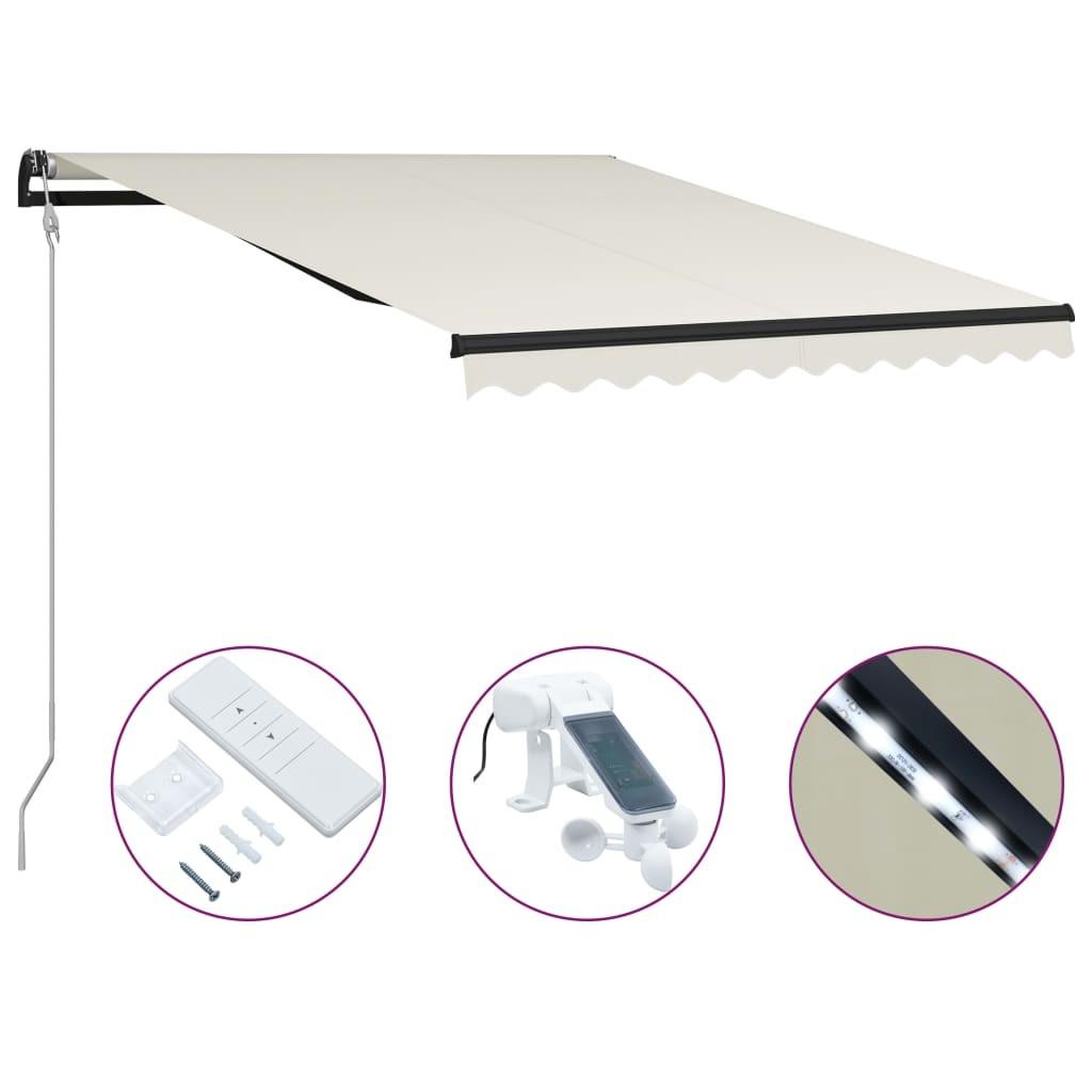 Manuel markise m. vindsensor & LED 300x250 cm cremefarvet