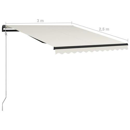 Manuel markise m. vindsensor & LED 300x250 cm cremefarvet