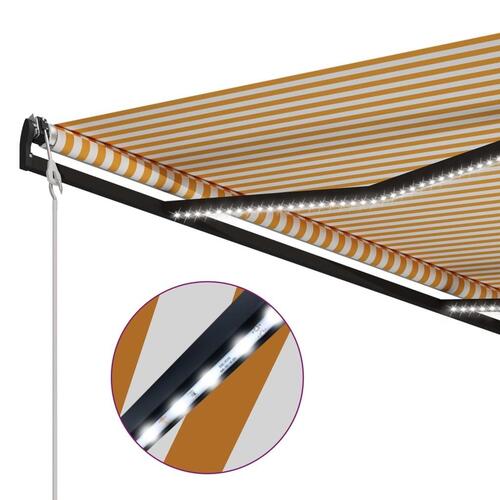 Manuel foldemarkise m. vindsensor & LED 300x250 cm gul og hvid