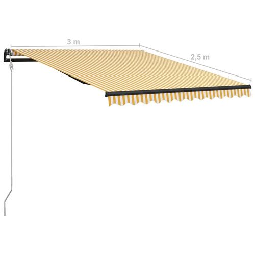 Manuel foldemarkise m. vindsensor & LED 300x250 cm gul og hvid