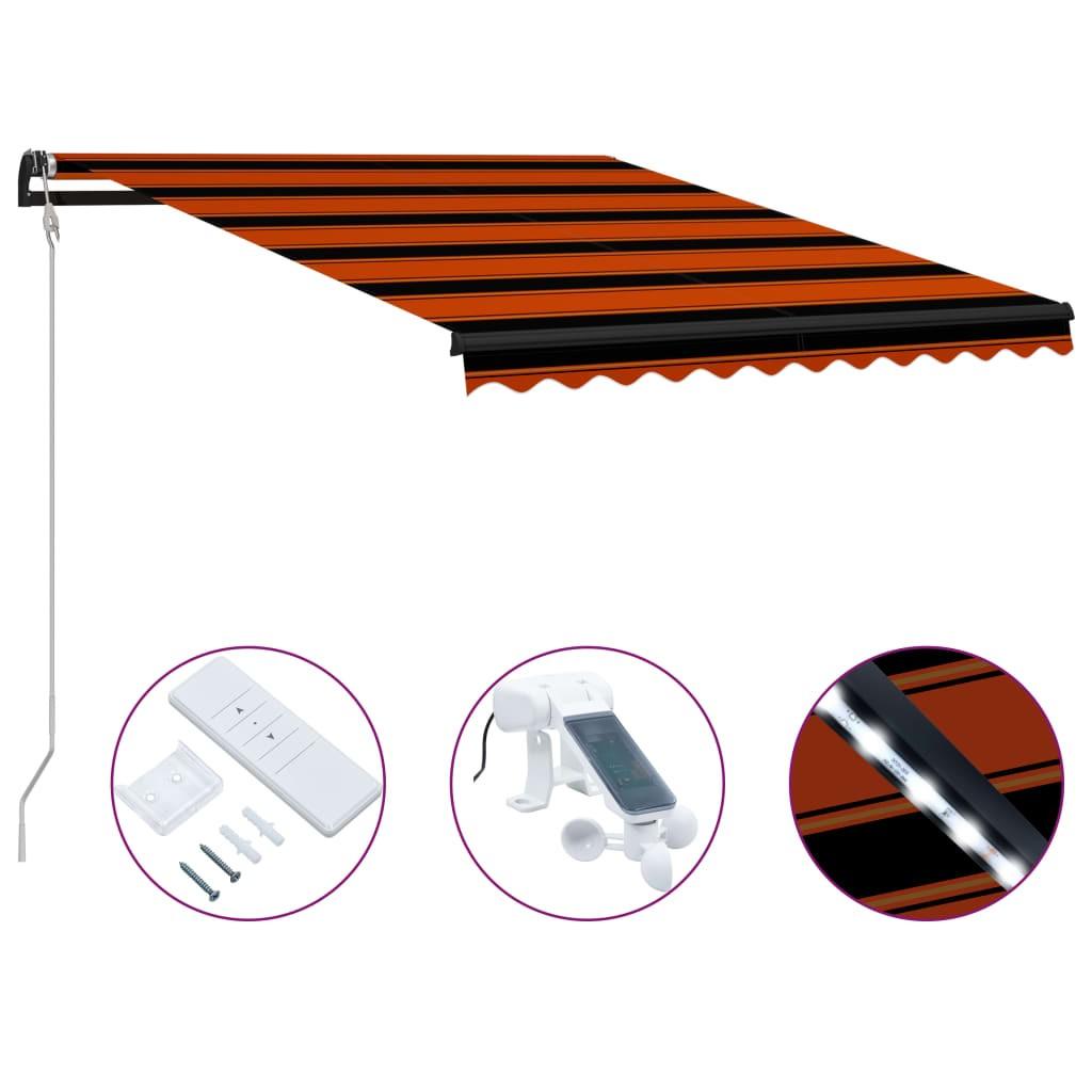 Manuel foldemarkise m. vindsensor & LED 300x250 cm orange brun