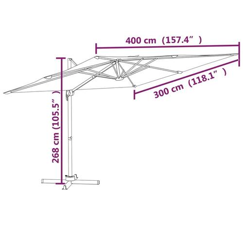Hængeparasol med aluminiumsstang 400x300 cm Antracitgrå