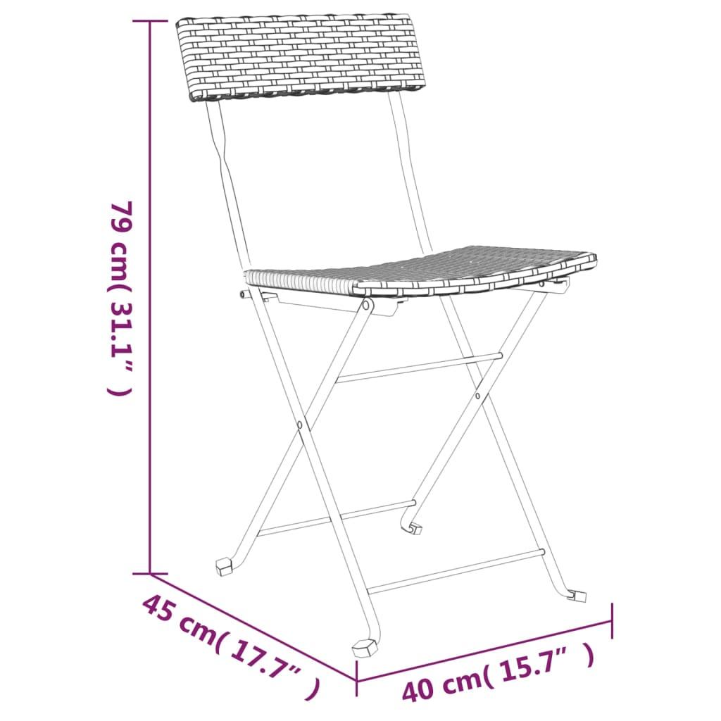 Foldbare bistrostole 2 stk. polyrattan og stål brun