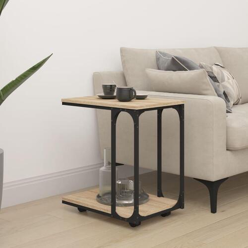 Sidebord med hjul 50x35x55,5 cm konstrueret træ sonoma-eg