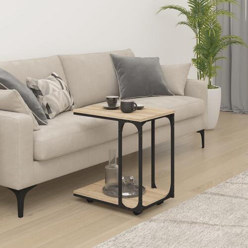 Sidebord med hjul 50x35x55,5 cm konstrueret træ sonoma-eg