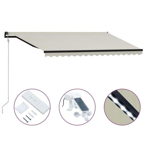 Foldemarkise med vindsensor og LED 400x300 cm cremefarvet